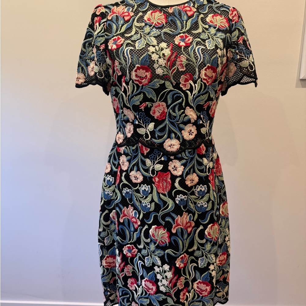 Valentino Black Floral Embroidered Midi Dress